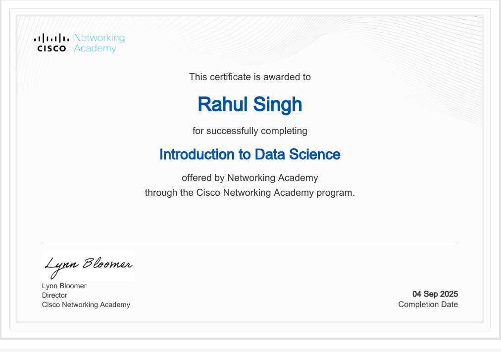  Cisco Certified Introduction to Data Science badge